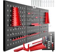 Panneau perforé - TECTAKE - Panneau d'outillage perforé JONAH 3 plateaux, Lot de 25 crochets et supports, extensible - Noir/rouge