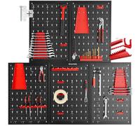 Panneau perforé - TECTAKE - Panneau outil perforé JONAH 5 plateaux, Lot de 43 crochets et supports, extensible, métal - Noir/rouge