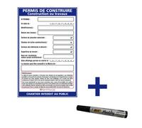 Panneau permis de construire, construction ou travaux + marqueur noir - Sans oeillets - SIGNALETIQUE.BIZ