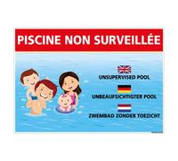 Panneau Piscine Non Surveillée - Protection Anti-UV - Dimensions300x210 mm - Plastique Rigide PVC 1,5 mm