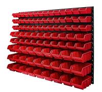 Panneau porte - outils 116 x 78 cm 91 boîtes de Rangement empilables en Plastique bacs a bec en rouge pour Garage, Atelier, Banc de traiavail, system murale modulable, crochets a outils, supports