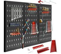 Panneau Porte Outils Mural de 3 Panneaux avec 25 supports panneaux perforés rangement 120x60x2cm avec 3 Panneaux 3 Panneaux VITRINE