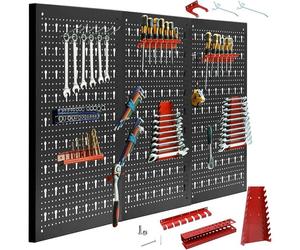 Panneau Porte Outils Mural de 3 Panneaux avec 25 supports panneaux perforés rangement 120x60x2cm avec 3 Panneaux 3 Panneaux VITRINE