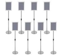 Panneau publicitaire à poser au sol - Présentoir à affiches rectangulaire - Lot de 8 - Hauteur réglable de 80 à 130 cm - Cadre pour format A4 - Métal avec revêtement PVC - Argent