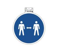 Panneau PVC adhésif antidérapant Gardez vos distances 20 cm - Bleu