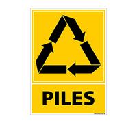 Panneau Recyclage PILES, Tri sélectif des déchets piles. Recyclage en déchetterie. Autocollant, PVC ou Alu, au choix - 75 x 105 mm - Adhésif - Adhésif -