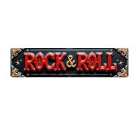 Panneau Rock And Roll - Motif - 1 plaque en métal vintage - Pour salon, bar, maison, chambre à coucher, décoration murale rétro - 10,2 x 40,6 cm