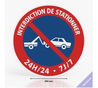 Panneau signalisation interdiction de stationner 24H/24 7J/7 mise en fourrière - Diamètre 450 mm - Aluminium