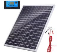 Panneau Solaire 20W 18V Noir Contrôleur pour voyages | Pet et Silicium Monocristallin, Protection Décharge, Pinces Prêtes à Brancher, Bateaux et Camping