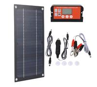 Panneau Solaire 20W, Silicium Monocristallin, Haute efficacité, Contrôleur 100A, Kit Solaire Portable avec Câble D'extension, Clip de Batterie, pour le Camping
