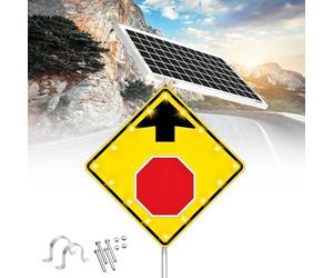 Panneau Solaire À LED « Stop Ahead » Réfléchissant (Diamond Grade), 24 X 30 Pouces, Lumineux, Flèche Clignotante, Cadres Métallique Résistant À La Rouille, Étanche (IP65)(24in)