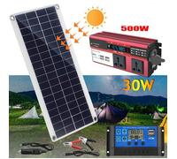 Panneau Solaire Kit Complet, Panneau Solaire 30W + Onduleur Solaire 500W + Contrôleur Solaire 30A Pour Extérieur/Maison