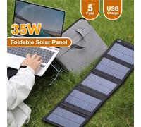 Panneau solaire portable pliable 4/5 avec USB, convient pour les voyages et le camping en extérieur, charge les téléphones, tablettes, ventilateurs et lampes de poche, batterie pliable 40 % de réducti