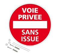 Panneau Voie Privée Sans Issue Aluminium 2 Mm - Diam. 300 Mm Signalisation Prépercée Avec Kit De Fixation Fabrication Française