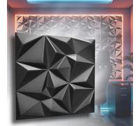 Panneaux 3D en polystyrène XPS - Revêtement mural moderne & Panneaux de plafond - Panneaux muraux légers flexibles Rubin 3D - 50cm x 50cm / 18m² - 72 pièces/Noir