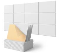 Panneaux Acoustiques Autocollante Dalle Murale pour Chambre, Blanc | Rectangulaires Décoratifs pour Home, Réduit les Échos, Acoustic Panels, Plaque pour Mur et Porte, 12 Pièces, 1,44 m²