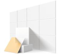 Panneaux Acoustiques Carrés Autocollante Dalle Murale pour Chambre, Blanc | Décoratifs pour Home, Salon, Studio, Réduit les Échos Acoustic Panels, Plaque pour Mur et Porte, 12 Pièces, 1,08 m²