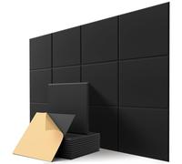 Panneaux Acoustiques Carrés Autocollante Dalle Murale pour Chambre, Noir | Décoratifs pour Home, Salon, Studio, Réduit les Échos Acoustic Panels, Plaque pour Mur et Porte, 12 Pièces, 1,08 m²