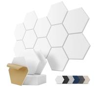 Panneaux Acoustiques Hexagone Autocollante Dalle Murale pour Bureau, Blanc | Réduction des Échos, Acoustic Panels, Plaque pour Home Office et Chambre, Mur et Porte, 12 Pièces, 0,7 m²