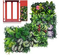 Panneaux de mur végétal artificiel - Lot De 4 Décors De Haie Gazon Artificiel - 25 x 25 cm Panneaux de Fausses pour Clôture - pour intérieur extérieur jardin balcon patio