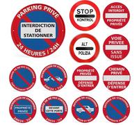 Panneaux de signalisation 2D plats assortis en métal rond, multilingues, sur le thème du trafic, pour interdire le stationnement sur propriétés privées françaises et italiennes - Décoration murale 15