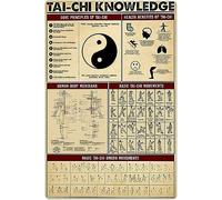 Panneaux métalliques de connaissances Tai-Chi, guides d'étude Tai Chi Kung Fu, affiches, plaques d'infographie rétro pour salle d'arts martiaux, décoration murale pour la maison