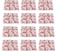 Panneaux muraux artificiels avec fleurs d'hortensias - Lot de 12 pièces - Fond/toile de fond 3D - Tissu non tissé - Mariage, hôtel, intérieur - Rose