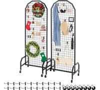 Panneaux muraux grillagés 60 x 164 cm - 2 pcs. Supports de présentation sur roulettes avec 20 crochets - Étagères de présentation en acier carbone - Étagères d'exposition d'art pour la décoration & le