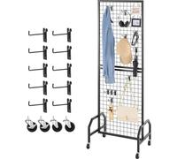 Panneaux muraux grillagés 60x164 cm - 1 support de présentation à roulettes avec 10 crochets - étagères de présentation en acier carbone - étagères d'exposition d'art pour la décoration et le stockage