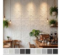 Panneaux muraux LZQ aspect pierre 3D en PU, lot de 3 pièces, 120 x 60 cm, 0,72 m², aspect moellons et roche, revêtement mural, dalles de pierre, décoration murale, usage intérieur, blanc