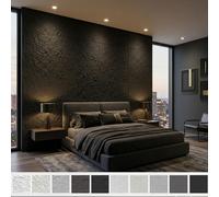 Panneaux muraux LZQ aspect pierre 3D, lot de 3 pièces, 120 x 60 cm, 0,72 m², revêtement mural en PU, aspect pierre de taille et roche, dalles décoratives pour murs intérieurs, salon, gris foncé