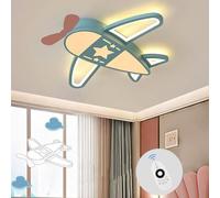 PANNN Plafonnier Led Enfant Plafonnier Avion Créatif 52W LED Plafonnier Chambre Enfant Dimmable Avec Télécommande 3000K-6500K Luminaire Jardin D'enfants Pour Chambre À Coucher Salon, 76cm Bleu Ciel