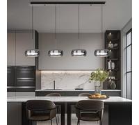 PANNN Suspension LED Contemporaine Lustre En Verre Fumé Lustre De Style Industriel Lamp Pour Table À Manger Réglable En Hauteur Convient Pour Salon Cuisine Chambre À Coucher Éclairage Décoratif(A4)