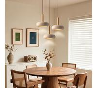 PANNN Suspension LED En Bois Lampe Suspendue Japonaise Wabi-Sabi Lustre À Trois Lumières Lampe Vintage Table À Manger Abat-jour Rond En Travertin Jaune Convient Pour Salle À Manger Cuisine Salon(A3)