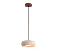 PANNN Suspension Moderne En Travertin Jaune Lamp Créative En Forme De Tambour Pour Salle À Manger Lustre LED En Bois Style Wabi-Sabi Convient Pour Chambre À Coucher Comptoir De Bar Îlot De Cuisine(A)