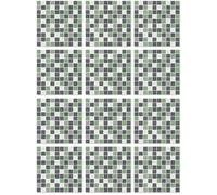 Panorama Stickers Carrelage Adhésif Cuisine 48 Pièces de 15x15cm Carrés Vert - Autocollant adhésif en Vinyle pour Carreaux muraux