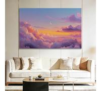 Panorama Tableau Encadré Rêve Or Croissant Lune Nuages Mer, Art Mural XXL Moderne Salon - Photo sur Toile Peinture Décoration Maison - Horizontal 20x60 cm