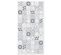 Panorama Tapis Vinyle - Modèle Carreaux Ciments Love Gris et Bleu 60x110 cm - Différentes Tailles - Deco Maison, Cuisine, Chambre et Exterieur