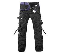 Pantalon Cargo Homme Pantalon Battle Militaire Travail Randonnée Large Pants Multipoches Pantalon Armée Baggy Stretch Slim Ville Décontracté Trekking Fuselé Vintage Sport Regular Skinny Noir 30