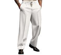 Pantalon de costume pour homme - Pantalon de travail formel - Coupe ample - Pantalon habillé blanc - Pantalon décontracté - Pantalon droit extensible super doux et confortable - Pantalon tube