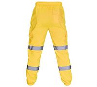 Pantalon de travail pour homme - Pantalon de jogging fluorescent réfléchissant haute visibilité Pantalon de travail de sécurité Pantalon de travail 2 bandes réfléchissantes Cordon de serrage Taille