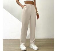 Pantalon plissé avec poche inclinée, bouton, poche, fermeture éclair haute taille, coupe carotte/fuselée longue ample pour femmes, tenue professionnelle/d'/de travail, printemps/automne L,M,S,XSUnicol