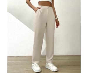 Pantalon plissé avec poche inclinée, bouton, poche, fermeture éclair haute taille, coupe carotte/fuselée longue ample pour femmes, tenue professionnelle/d'/de travail, printemps/automne L,M,S,XSUnicol