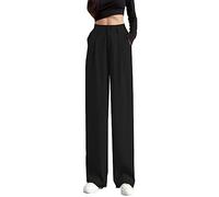 Pantalon pour femme - Jambes larges - Élastique - Cintré - Pantalon de travail - Pantalon de travail long droit - Pantalon d'été décontracté et confortable - Stretch, Noir , M