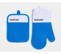 Pantone - Ensemble de Cuisine composé d'un Gant de Four + manique, en Coton avec poignée antidérapante en Silicone, Accessoires de Cuisine utiles, résistants à la Chaleur jusqu'à 250 °C, Blanc/Bleu