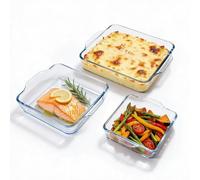 pantrytine Lot de 3 Grand Plat Four - Verre Plat a Gratin - Plat Lasagne Four - Plat en Verre four（0.42L，0.78L，1.5L）