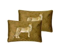 Paoletti Cheetah Forest Feather Filled Cushions (Twin Pack), Gold, 30 x 50cm
