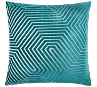 Paoletti Coussin Evoke en Velours Garni de Plumes - Coussin décoratif carré Luxueux à Motif Chevron (Bleu Sarcelle - 55x55cm)