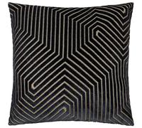 Paoletti Coussin Evoke en Velours Garni de Plumes - Coussin décoratif carré Luxueux à Motif Chevron (Noir - 55x55cm)