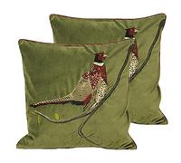 Paoletti Hunter Velvet Twin Pack Coussins remplis de Plumes, Velours, Vert, 45 x 45cm